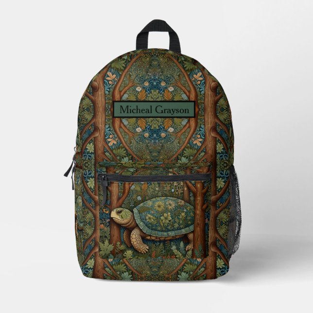 Vintages Retroschildkrötenwald Bedruckter Rucksack (Vorderseite)