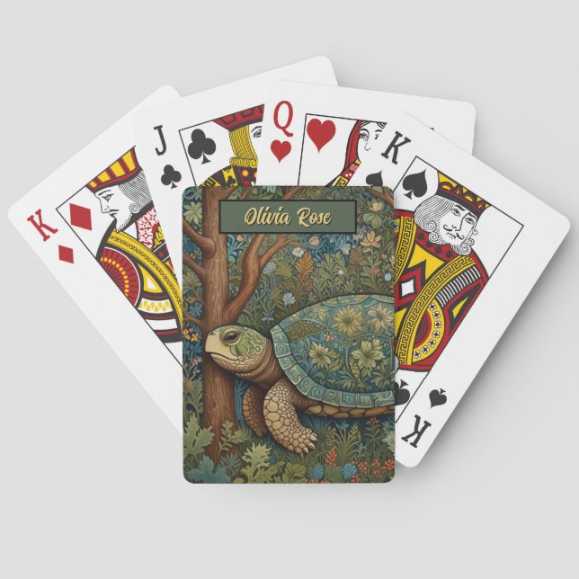 Vintages Retroschildkrötenwald Spielkarten (Rückseite)