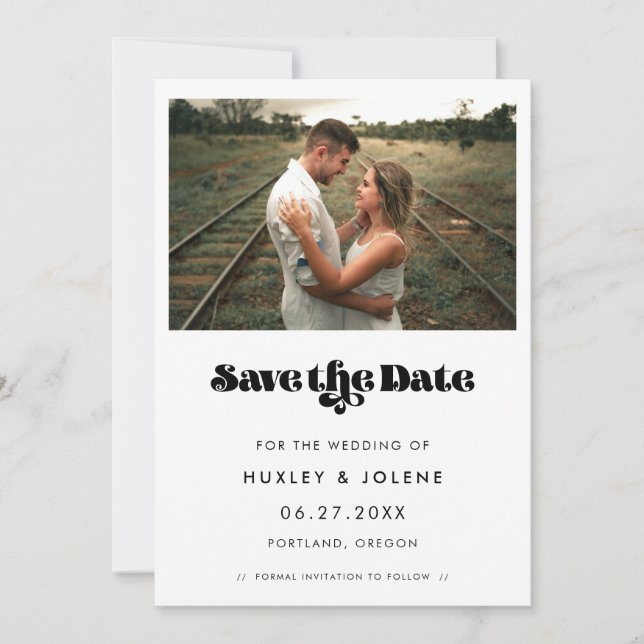 Vintages Retroskript Save the Date Foto (Vorderseite)