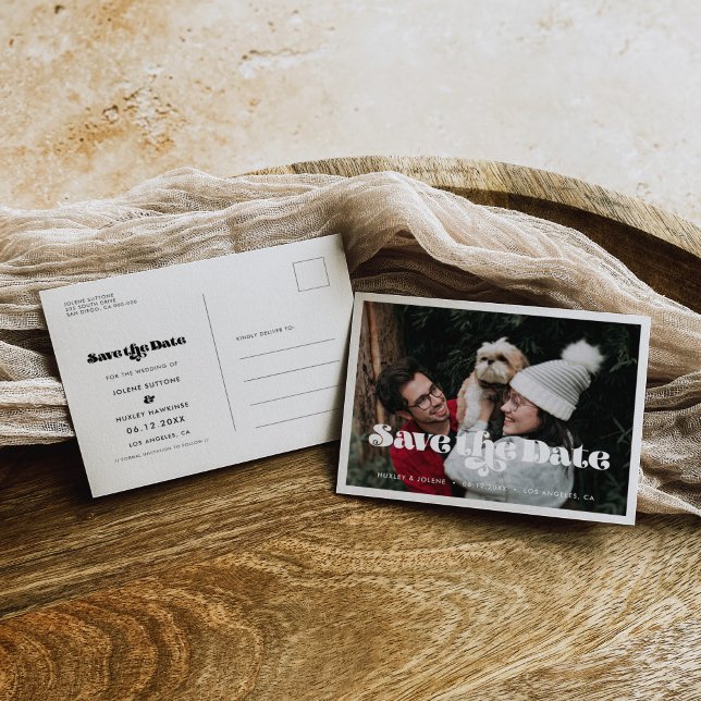 Vintages Retroskript Save the Date Foto Ankündigungspostkarte (Von Creator hochgeladen)