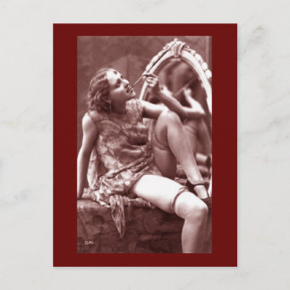 Vintages riskantes Button auf Mädchen Foto Postkarte