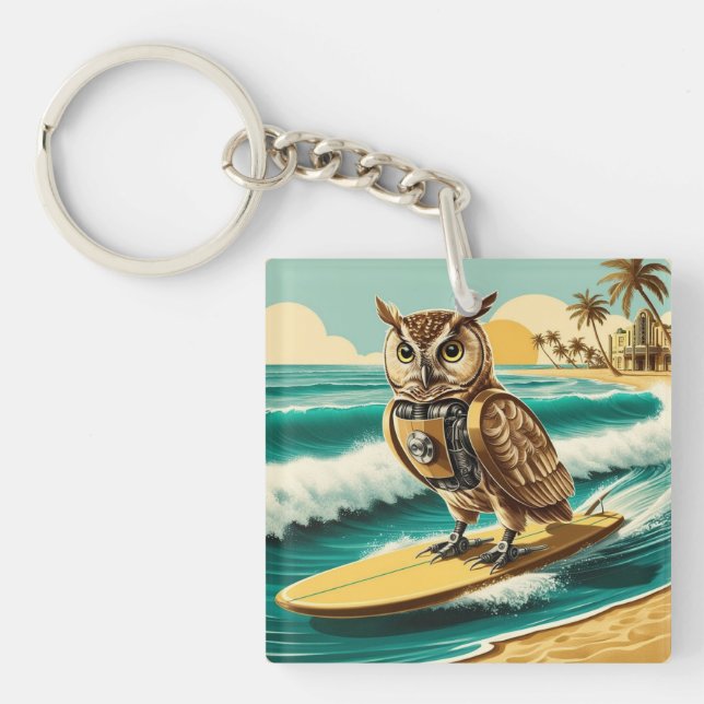 Vintages Roboteruhsurfen am Strand Schlüsselanhänger (Vorderseite)