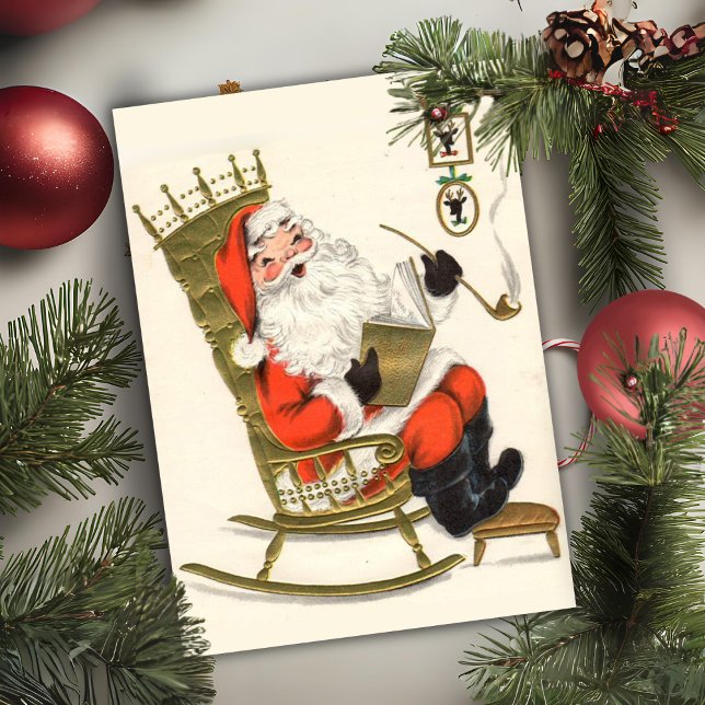 Vintages Rocken im Mittelalter Weihnachtsfest Feiertagskarte (Mid Century Vintage Rocking Santa Custom Christmas Holiday Card)