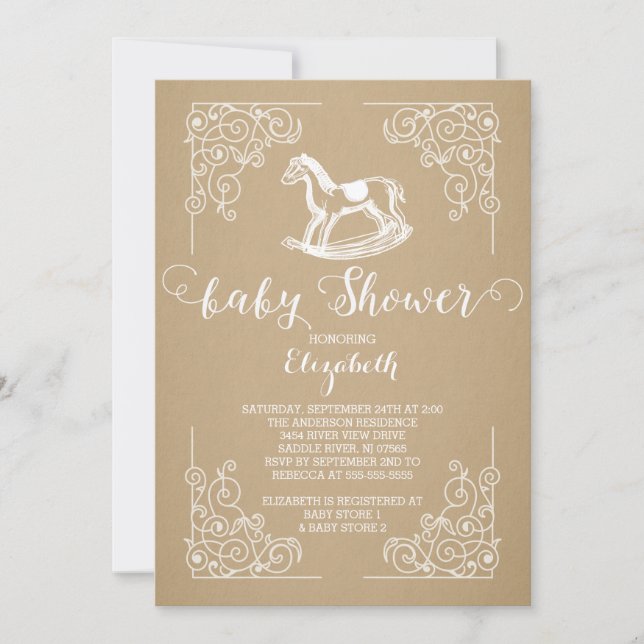 Vintages Rocking Horse Baby Shower Einladung (Vorderseite)