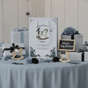 Vintages Rocking Horse Blue Baby Dusche Mittlere Geschenktüte