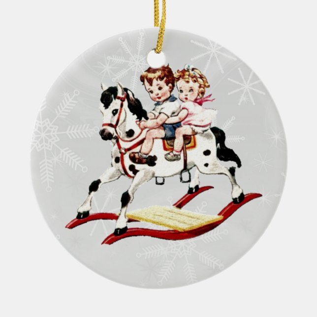 Vintages Rockpferd Keramik Ornament (Vorne)