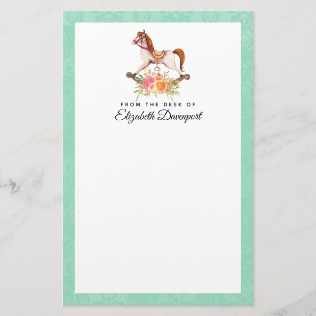 Vintages Rockpferd mit Blumenstrauß Briefpapier (Vorderseite)