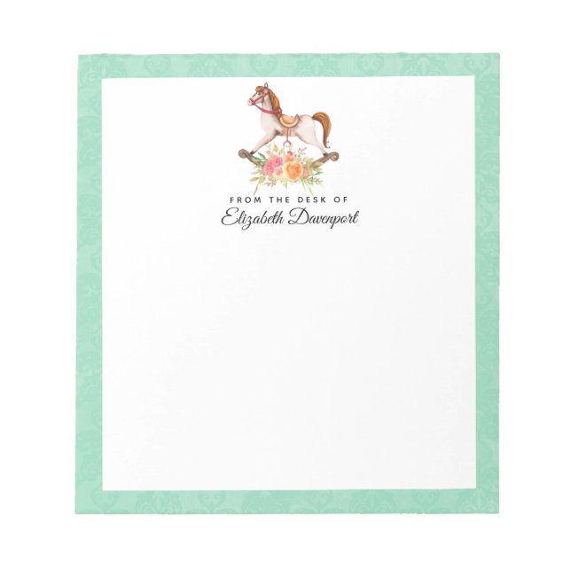 Vintages Rockpferd mit Blumenstrauß Notizblock (Vorderseite)