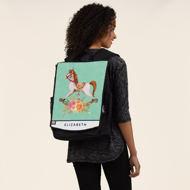 Vintages Rockpferd mit Blumenstrauß Rucksack (Ausgewaschen)