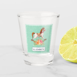 Vintages Rockpferd mit Blumenstrauß Schnapsglas