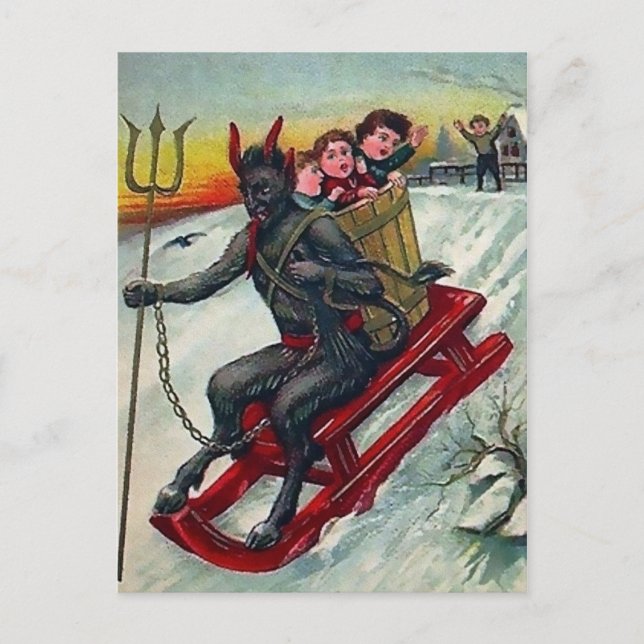 Vintages Rodelkrampus Postkarte (Vorderseite)
