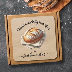 Vintages Rohbrot, gebacken von DICH Gift Tags Quadratischer Aufkleber