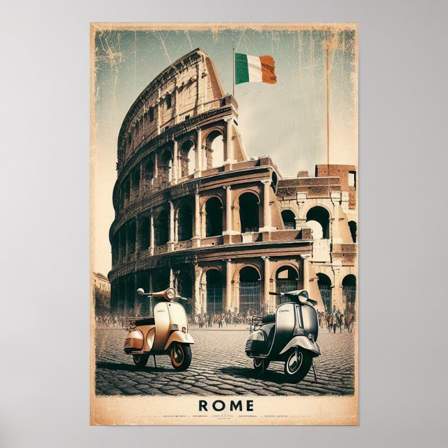Vintages Rom Vespa und Kolosseum Poster (Vorne)