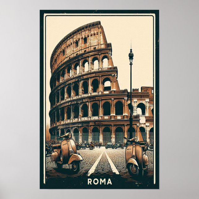 Vintages Rom Vespa und Kolosseum Poster (Vorne)