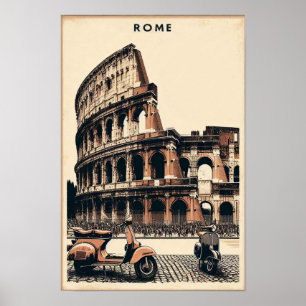 Vintages Rom Vespa und Kolosseum Poster