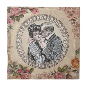 Vintages romanisches Paar: Antike Rose Girly Liebe Fliese