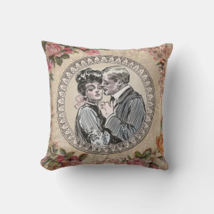 Vintages romanisches Paar: Antike Rose Girly Liebe Kissen