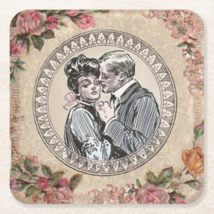 Vintages romanisches Paar: Antike Rose Girly Liebe Rechteckiger Pappuntersetzer