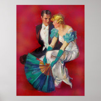 Vintages romanisches Paar im Abend mit Fan Poster