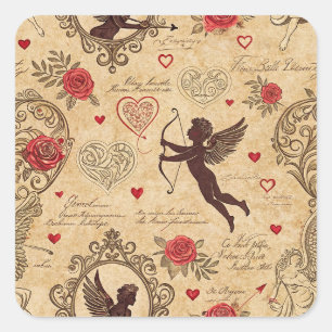 Vintages romantisches Muster Cupids (10) Quadratischer Aufkleber