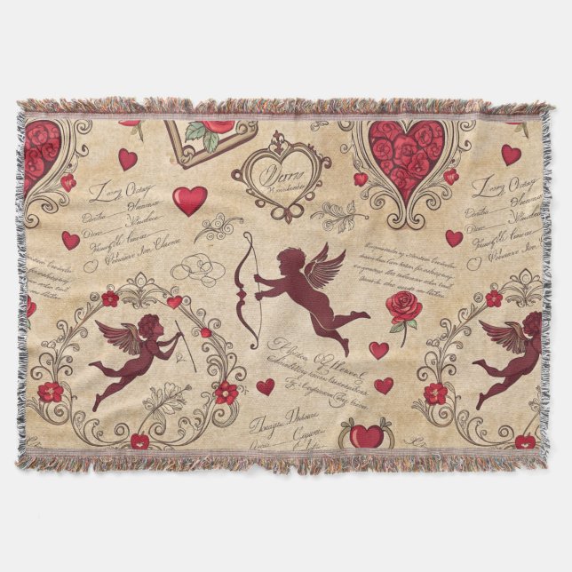Vintages romantisches Muster Cupids (2) Decke (Vorderseite)