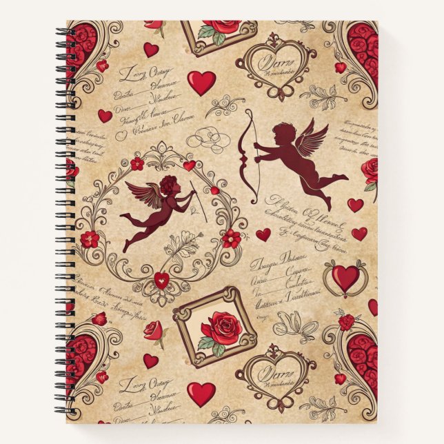 Vintages romantisches Muster Cupids (2) Notizbuch (Vorderseite)