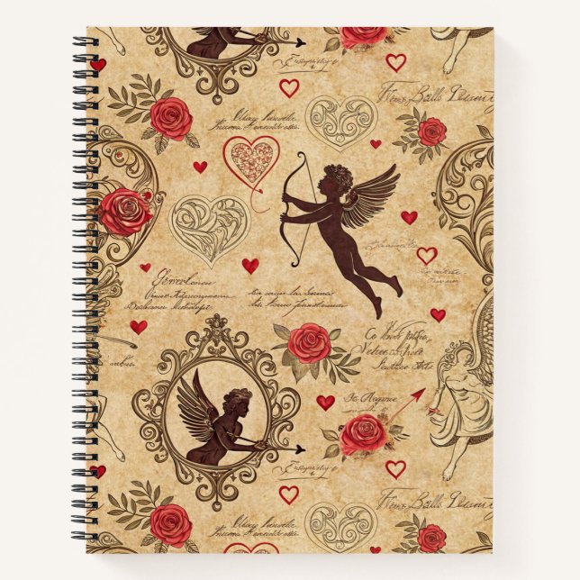 Vintages romantisches Muster Cupids (4) Notizbuch (Vorderseite)