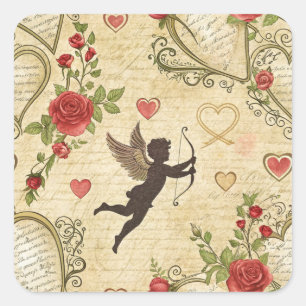 Vintages romantisches Muster Cupids (7) Quadratischer Aufkleber