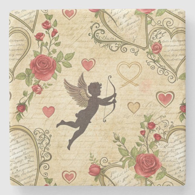 Vintages romantisches Muster Cupids (7) Steinuntersetzer (Vorderseite)
