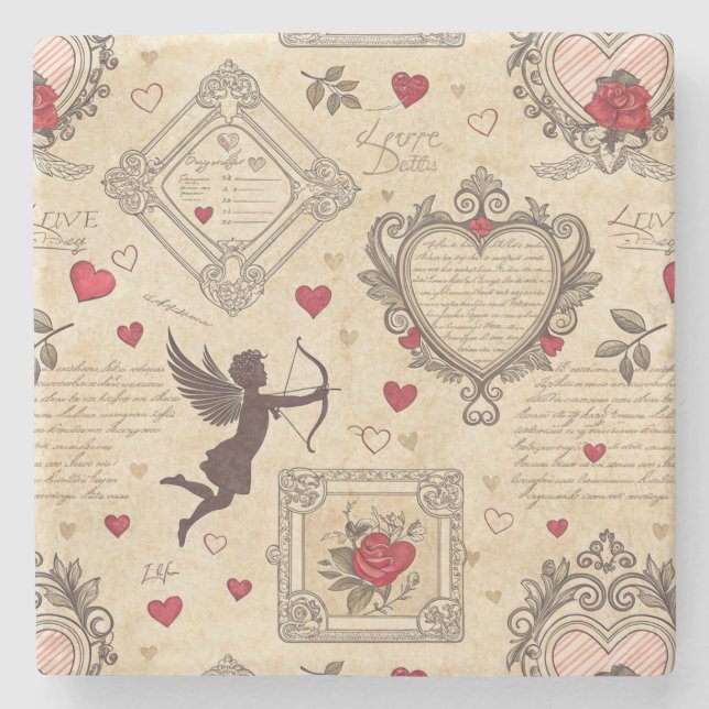 Vintages romantisches Muster Cupids (8) Steinuntersetzer (Vorderseite)