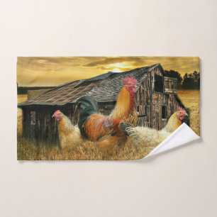 Vintages Rooster Hens Rustikales Barcoop Handtuch