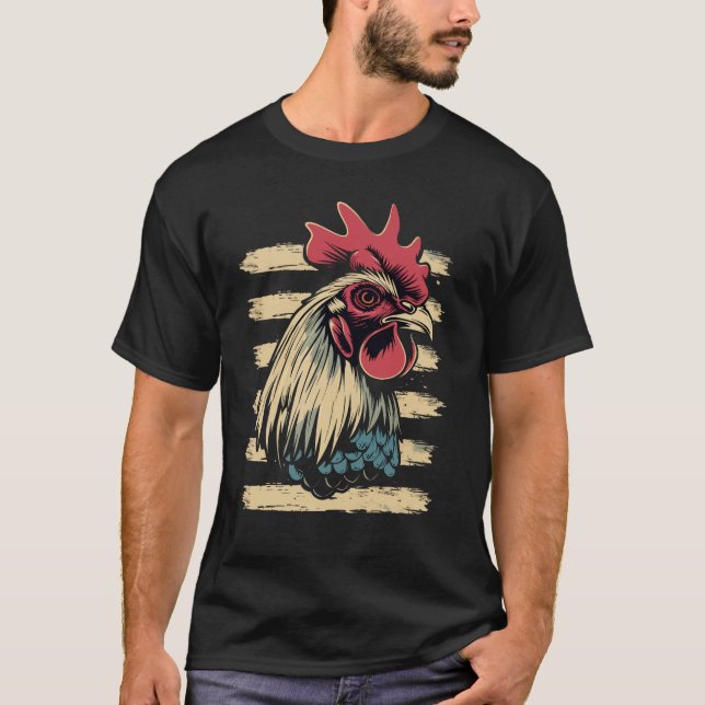 Vintages Rooster-Portrait T-Shirt (Vorderseite)