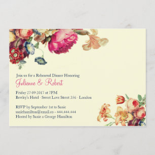 Vintages Rosa Blumenfest Probe Dinner Einladung