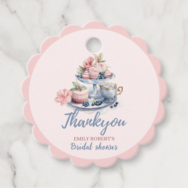 Vintages Rosa Blumenkohl Bridal Tee Party Geschenkanhänger (Vorderseite)