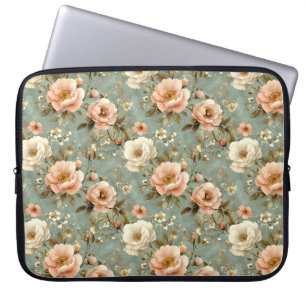 Vintages rosa Blumenmuster Laptopschutzhülle