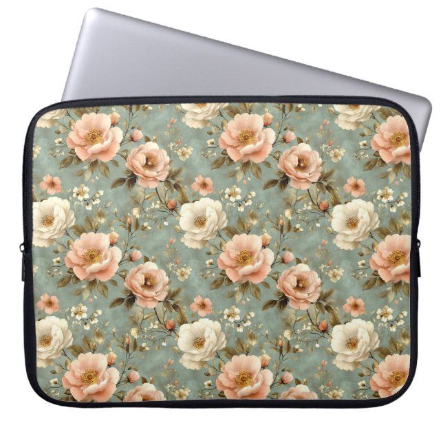 Vintages rosa Blumenmuster Laptopschutzhülle (Vorderseite)