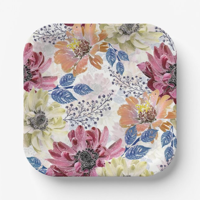 Vintages Rosa-Chrysanthemum Pappteller (Vorderseite)