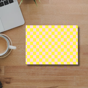 Vintages, rosa Gelb kariertes Karton Post-it Klebezettel