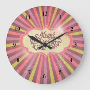 Vintages Rosa, Grün und Lila Weihnachtsdesign Große Wanduhr