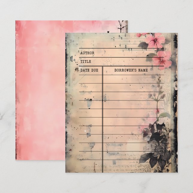 Vintages rosa Grunge Library Card Journal (Vorne/Hinten)