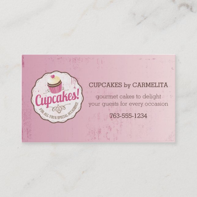 Vintages rosa Kuchenaufkleber-Bäckereibacken Visitenkarte (Vorderseite)