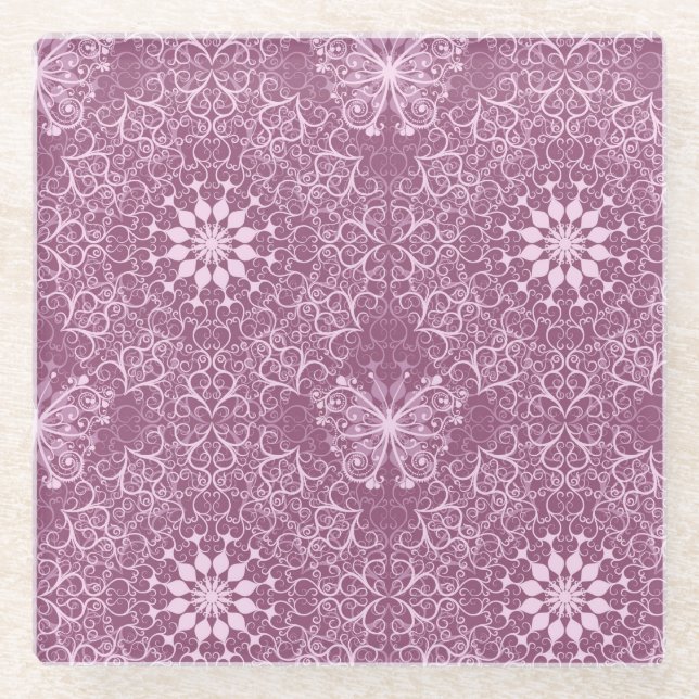 Vintages rosa Muster Glasuntersetzer (Vorderseite)