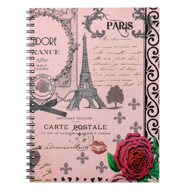 Vintages rosa Paris-Collagennotizbuch Notizblock (Vorderseite)