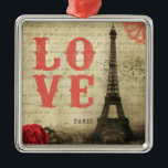 Vintages Rosa Paris | Silbernes Ornament<br><div class="desc">Vintages Eiffel-Turmbild in Paris,  Frankreich. Ein alter französischer Liebebuchstabe wird im Hintergrund verblaßt.</div>