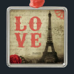 Vintages Rosa Paris | Silbernes Ornament<br><div class="desc">Vintages Eiffel-Turmbild in Paris,  Frankreich. Ein alter französischer Liebebuchstabe wird im Hintergrund verblaßt.</div>