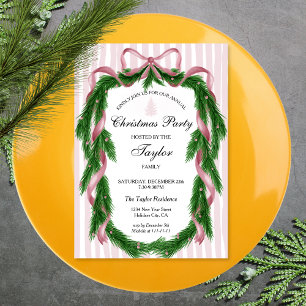 Vintages Rosa Ribbon Kraz Weihnachtsessen Party Einladung