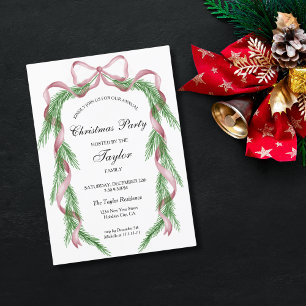 Vintages Rosa Ribbon Kraz Weihnachtsessen Party Einladung