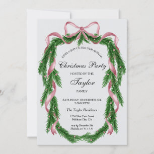 Vintages Rosa Ribbon Kraz Weihnachtsessen Party Einladung