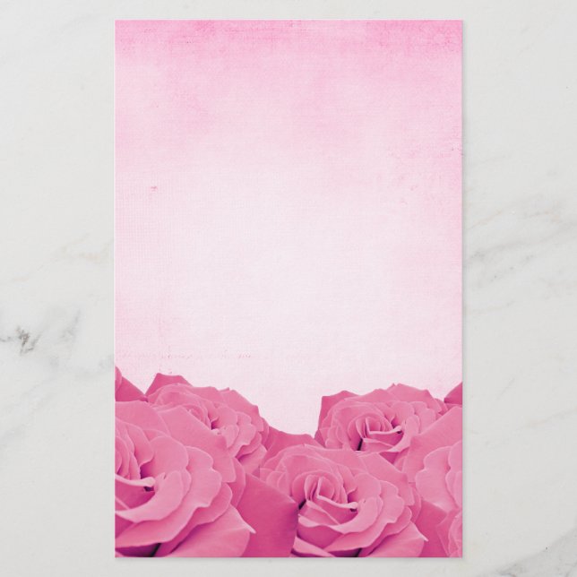 Vintages rosa Rosen-Briefpapier Briefpapier (Vorderseite)