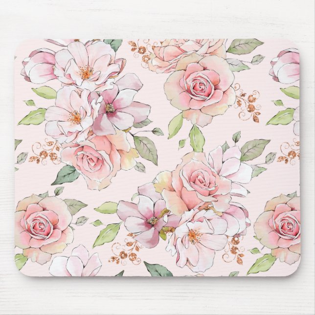 Vintages rosa Rosenmuster Gel Mousepad (Vorne)